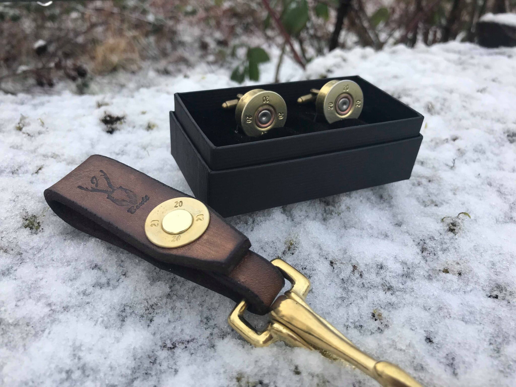 Shotgun cartridge key lanyard (brass) with 20 bore shotgun cartridge