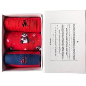 Red Christmas Sock Box - 3 Pairs of Bamboo Socks (His)
