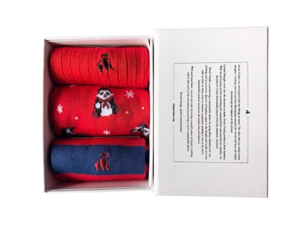 Red Christmas Sock Box - 3 Pairs of Bamboo Socks (His)